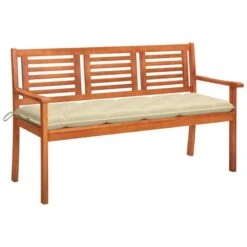 Banc De Jardin 3 Places Avec Coussin 150 Cm Bois D'eucalyptus 13