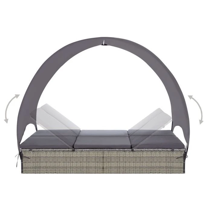 Chaise Longue Double Avec Auvent Résine Tressée Gris 6 Chaise Longue Double Avec Auvent Résine Tressée Gris – Image 4