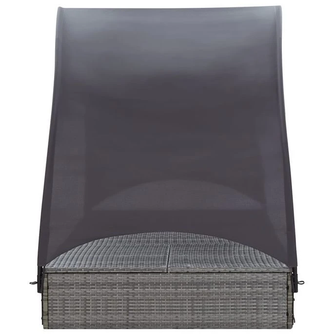 Chaise Longue Double Avec Auvent Résine Tressée Gris 8 Chaise Longue Double Avec Auvent Résine Tressée Gris – Image 6