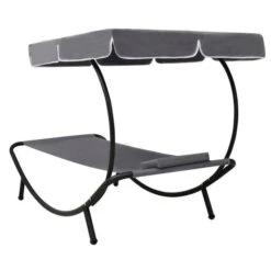 Lit De Jardin Avec Auvent Polyester Gris Et Métal Noir Motio -Meubles Soldes Boutique lit de jardin avec auvent polyester gris et metal noir 3666722552530 400659