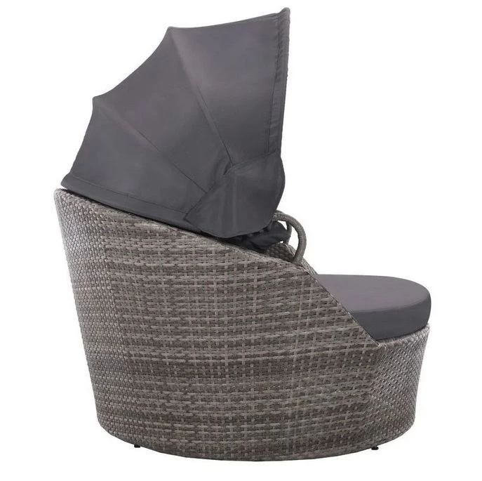 Lit De Jardin Avec Auvent Résine Tressée Et Polyester Gris Uvo 4 Lit De Jardin Avec Auvent Résine Tressée Et Polyester Gris Uvo – Image 2