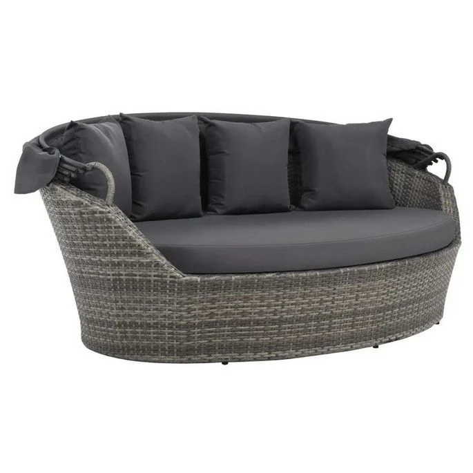 Lit De Jardin Avec Auvent Résine Tressée Et Polyester Gris Uvo 5 Lit De Jardin Avec Auvent Résine Tressée Et Polyester Gris Uvo – Image 3