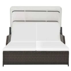 Lit De Jardin Avec Auvent Résine Tressée Marron Et Blanc Imia -Meubles Soldes Boutique lit de jardin avec auvent resine tressee marron et blanc imia 3666722558815 385541