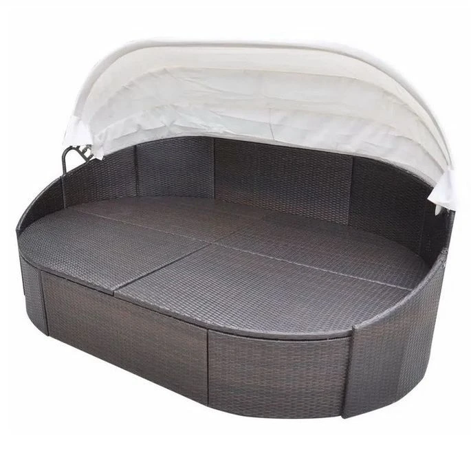 Lit De Jardin Avec Auvent Résine Tressée Marron Velass 4 Lit De Jardin Avec Auvent Résine Tressée Marron Velass – Image 2