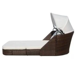 Lit De Jardin Avec Auvent Tissu Blanc Et Résine Marron Anki -Meubles Soldes Boutique lit de jardin avec auvent tissu blanc et resine marron anki 3666722555890 388123