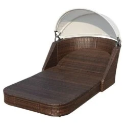 Lit De Jardin Avec Auvent Tissu Blanc Et Résine Marron Anki -Meubles Soldes Boutique lit de jardin avec auvent tissu blanc et resine marron anki 3666722555890 388124