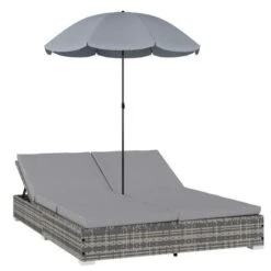 Meubles Soldes Boutique 37 Lit De Jardin Avec Parasol Polyester Et Résine Tressée Gris Uvo