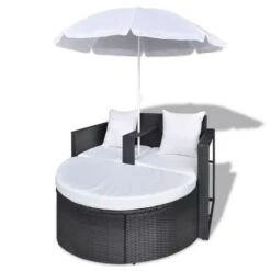 Lit De Jardin Avec Parasol Résine Tressée Noire Uvo -Meubles Soldes Boutique lit de jardin avec parasol resine tressee noire uvo 3666722560030 384461