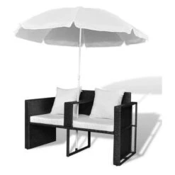 Lit De Jardin Avec Parasol Résine Tressée Noire Uvo -Meubles Soldes Boutique lit de jardin avec parasol resine tressee noire uvo 3666722560030 384462