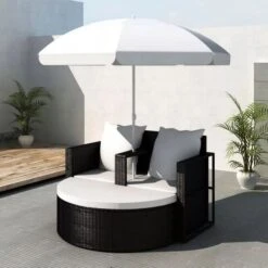 Lit De Jardin Avec Parasol Résine Tressée Noire Uvo -Meubles Soldes Boutique lit de jardin avec parasol resine tressee noire uvo 3666722560030 384463