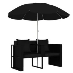 Lit De Jardin Avec Parasol Tissu Et Résine Tressée Noire Uvo -Meubles Soldes Boutique lit de jardin avec parasol tissu et resine tressee noire 3666722552752 400432
