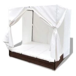 Lit De Jardin Avec Rideaux Résine Marron Et Tissu Blanc Uvo -Meubles Soldes Boutique lit de jardin avec rideaux resine marron et tissu blanc uvo 3666722560597 383910