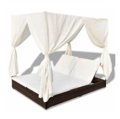 Lit De Jardin Avec Rideaux Résine Marron Et Tissu Blanc Uvo -Meubles Soldes Boutique lit de jardin avec rideaux resine marron et tissu blanc uvo 3666722560597 383911