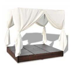 Lit De Jardin Avec Rideaux Résine Marron Et Tissu Blanc Uvo -Meubles Soldes Boutique lit de jardin avec rideaux resine marron et tissu blanc uvo 3666722560597 383913