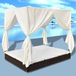 Lit De Jardin Avec Rideaux Résine Marron Et Tissu Blanc Uvo -Meubles Soldes Boutique lit de jardin avec rideaux resine marron et tissu blanc uvo 3666722560597 383915