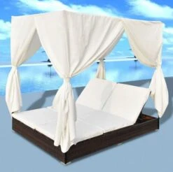 Lit De Jardin Avec Rideaux Résine Marron Et Tissu Blanc Uvo -Meubles Soldes Boutique lit de jardin avec rideaux resine marron et tissu blanc uvo 3666722560597 383916