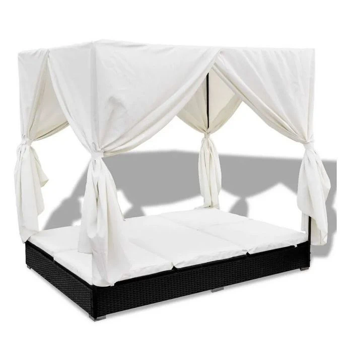 Lit De Jardin Avec Rideaux Résine Noire Et Tissu Blanc Uvo 3 Lit De Jardin Avec Rideaux Résine Noire Et Tissu Blanc Uvo