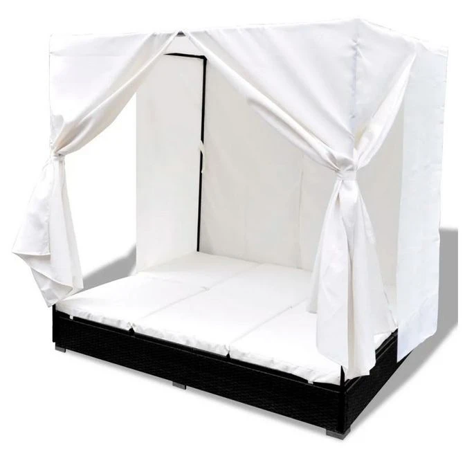 Lit De Jardin Avec Rideaux Résine Noire Et Tissu Blanc Uvo 4 Lit De Jardin Avec Rideaux Résine Noire Et Tissu Blanc Uvo – Image 2