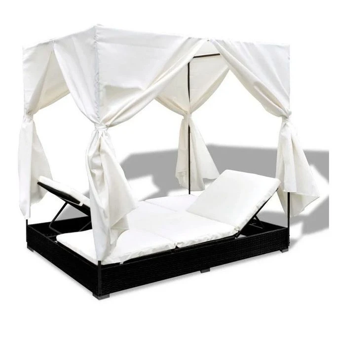 Lit De Jardin Avec Rideaux Résine Noire Et Tissu Blanc Uvo 6 Lit De Jardin Avec Rideaux Résine Noire Et Tissu Blanc Uvo – Image 4