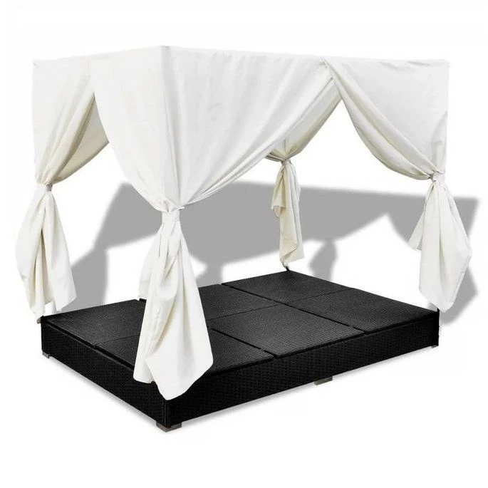 Lit De Jardin Avec Rideaux Résine Noire Et Tissu Blanc Uvo 7 Lit De Jardin Avec Rideaux Résine Noire Et Tissu Blanc Uvo – Image 5