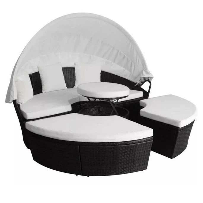 Lit De Jardin Avec Toit Et Table Résine Tressée Noire Velass 3 Lit De Jardin Avec Toit Et Table Résine Tressée Noire Velass