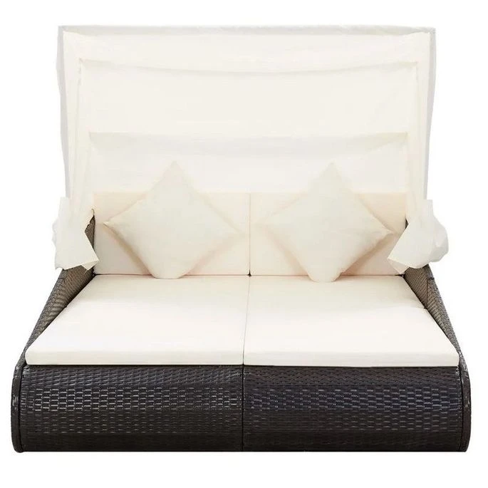 Lit De Jardin Avec Toit Tissu Blanc Et Résine Marron Nov 4 Lit De Jardin Avec Toit Tissu Blanc Et Résine Marron Nov – Image 2