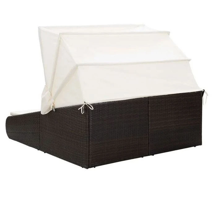 Lit De Jardin Avec Toit Tissu Blanc Et Résine Marron Nov 5 Lit De Jardin Avec Toit Tissu Blanc Et Résine Marron Nov – Image 3
