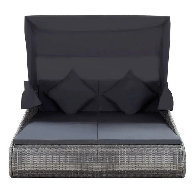 Lit De Jardin Avec Toit Tissu Et Résine Tressée Gris Nov 4 Lit De Jardin Avec Toit Tissu Et Résine Tressée Gris Nov – Image 2