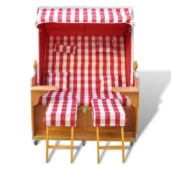 Lit De Jardin Bois Résine Tressée Et Tissu Rouge Blanc Zadi -Meubles Soldes Boutique lit de jardin bois resine tressee et tissu rouge blanc zadi 388861