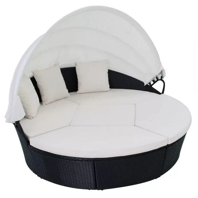 Lit De Jardin Modulable à Auvent Résine Tressée Noire Velass 3 Lit De Jardin Modulable à Auvent Résine Tressée Noire Velass