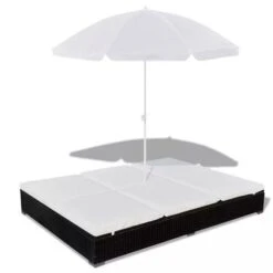 Lit De Jardin Réglable Avec Parasol Résine Tressée Noire Uvo