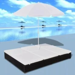 Lit De Jardin Réglable Avec Parasol Résine Tressée Noire Uvo -Meubles Soldes Boutique lit de jardin reglable avec parasol resine tressee noire uvo 3666722559850 384590