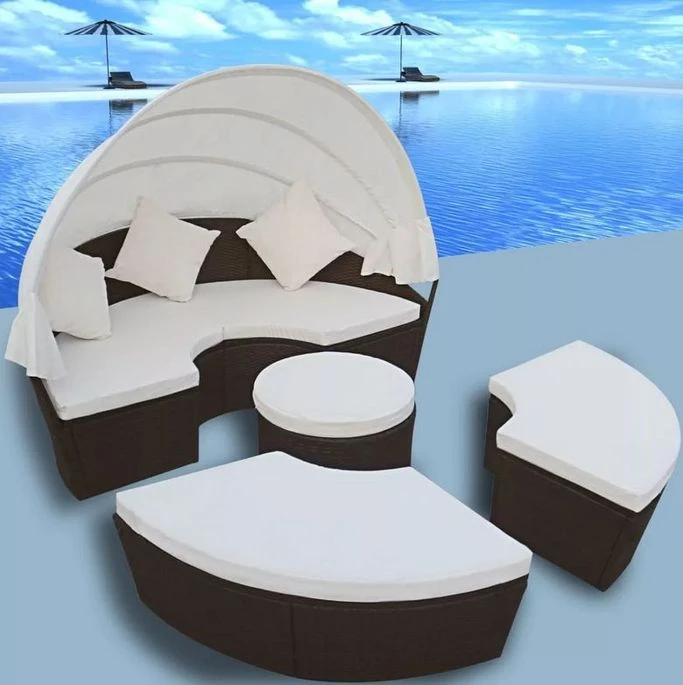 Lit De Jardin Rond Avec Auvent Résine Tressée Marron Miaden 5 Lit De Jardin Rond Avec Auvent Résine Tressée Marron Miaden – Image 3