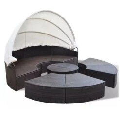 Lit De Jardin Rond Avec Toit Résine Tressée Marron Velass -Meubles Soldes Boutique lit de jardin rond avec toit resine tressee marron velass 8718475502500 384411