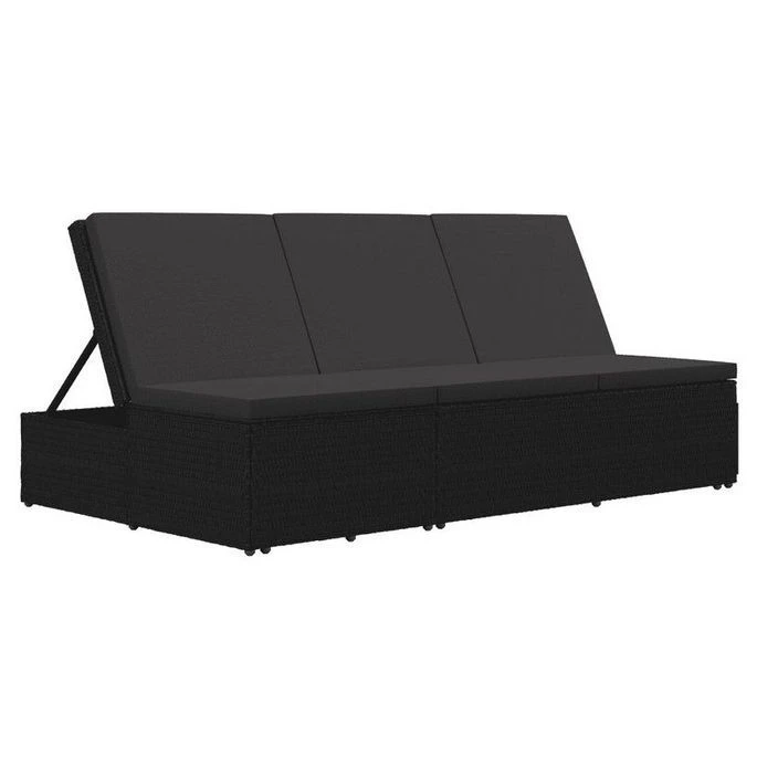 Lit De Jardin Tissu Et Résine Tressée Noir Viali 4 Lit De Jardin Tissu Et Résine Tressée Noir Viali – Image 2