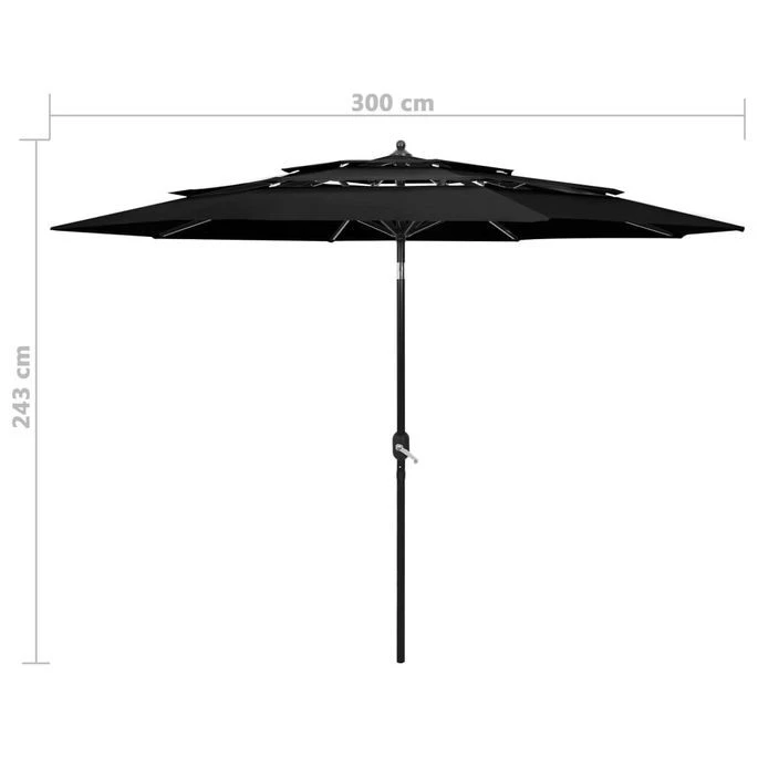 Parasol à 3 Niveaux Avec Mât En Aluminium Noir 3 M 10 Parasol à 3 Niveaux Avec Mât En Aluminium Noir 3 M – Image 8