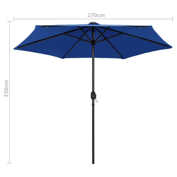 Parasol Avec LED Et Mât En Aluminium 270 Cm Bleu Azuré 9 Parasol Avec LED Et Mât En Aluminium 270 Cm Bleu Azuré – Image 7