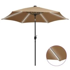 Parasol Avec LED Et Mât En Aluminium 300 Cm Taupe