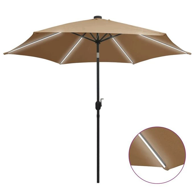 Parasol Avec LED Et Mât En Aluminium 300 Cm Taupe 3 Parasol Avec LED Et Mât En Aluminium 300 Cm Taupe
