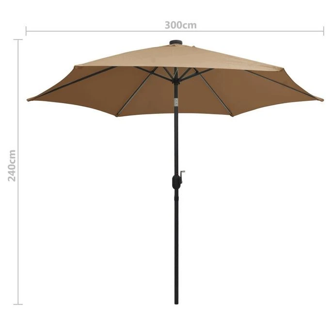 Parasol Avec LED Et Mât En Aluminium 300 Cm Taupe 9 Parasol Avec LED Et Mât En Aluminium 300 Cm Taupe – Image 7