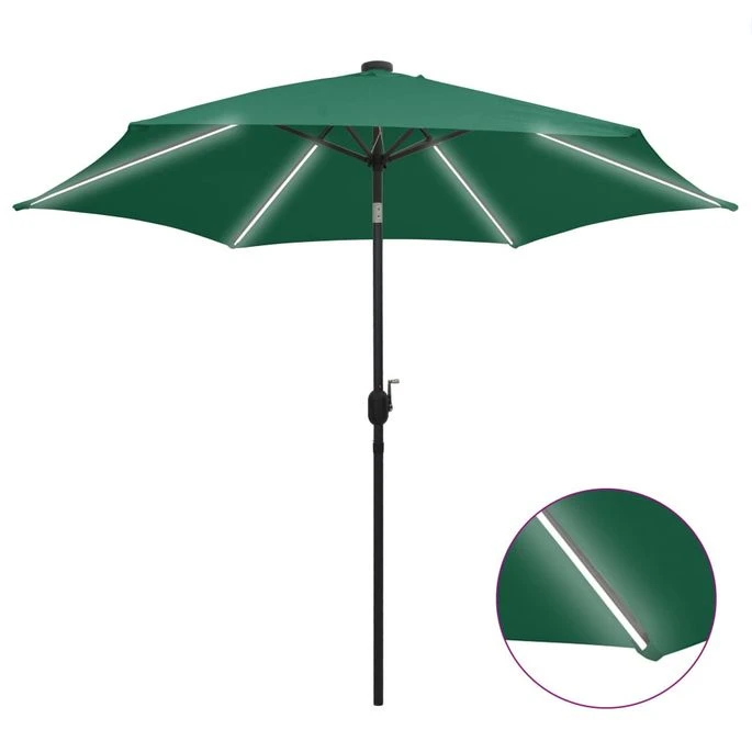 Parasol Avec LED Et Mât En Aluminium 300 Cm Vert 3 Parasol Avec LED Et Mât En Aluminium 300 Cm Vert