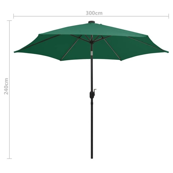 Parasol Avec LED Et Mât En Aluminium 300 Cm Vert 9 Parasol Avec LED Et Mât En Aluminium 300 Cm Vert – Image 7