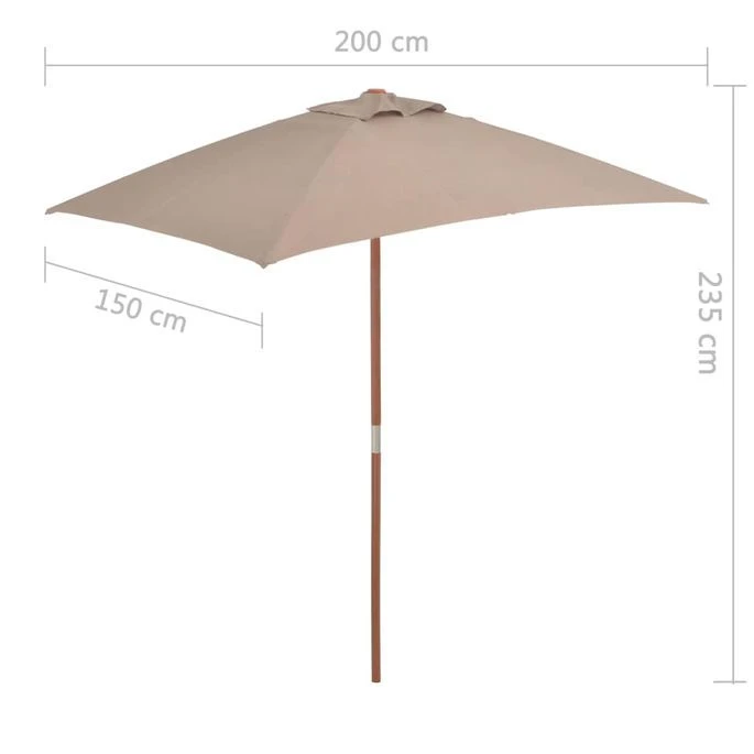 Parasol Avec Mât En Bois 150 X 200 Cm Taupe 10 Parasol Avec Mât En Bois 150 X 200 Cm Taupe – Image 8