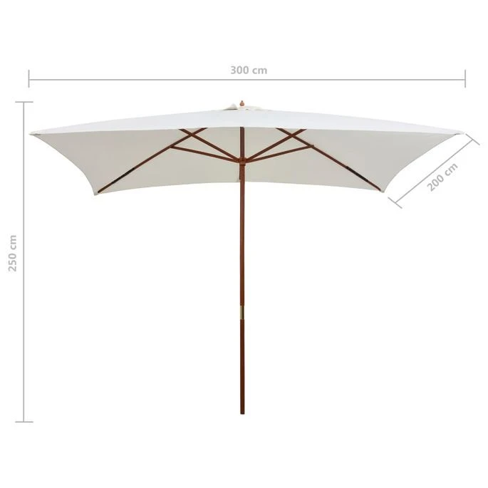 Parasol Avec Poteau En Bois 200 X 300 Cm Blanc Crème 9 Parasol Avec Poteau En Bois 200 X 300 Cm Blanc Crème – Image 7