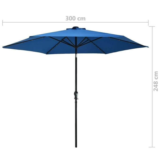 Parasol D'extérieur Avec LED Et Mât En Acier 300 Cm Azuré 11 Parasol D'extérieur Avec LED Et Mât En Acier 300 Cm Azuré – Image 9
