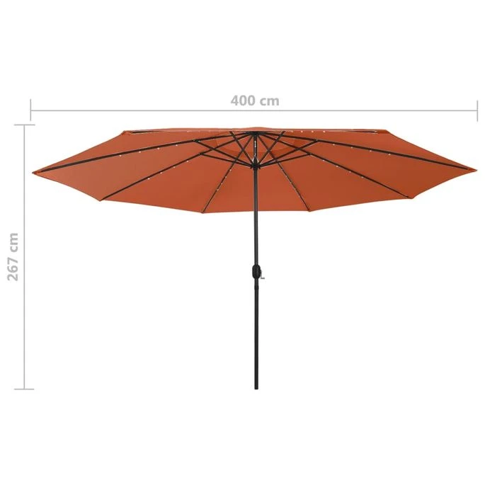 Parasol D'extérieur Avec LED Et Mât En Métal 400 Cm Terre Cuite 9 Parasol D'extérieur Avec LED Et Mât En Métal 400 Cm Terre Cuite – Image 7