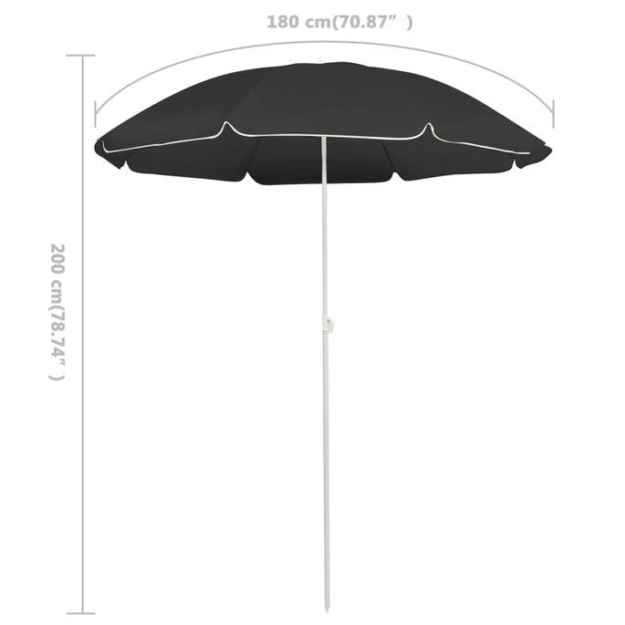 Parasol D'extérieur Avec Mât En Acier Anthracite 180 Cm 7 Parasol D'extérieur Avec Mât En Acier Anthracite 180 Cm – Image 5