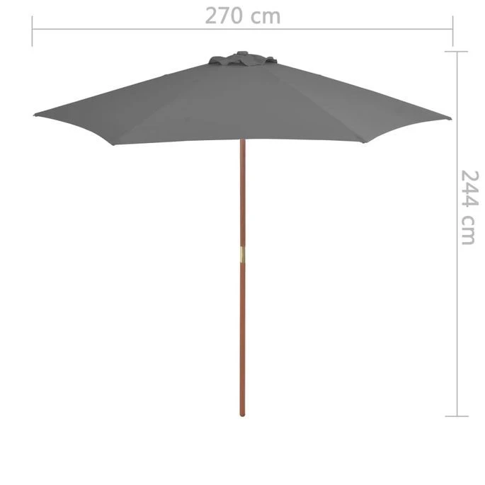 Parasol D'extérieur Avec Mât En Bois 270 Cm Anthracite 8 Parasol D'extérieur Avec Mât En Bois 270 Cm Anthracite – Image 6