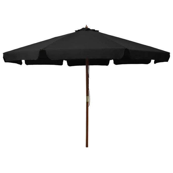 Parasol D'extérieur Avec Mât En Bois 330 Cm Noir 3 Parasol D'extérieur Avec Mât En Bois 330 Cm Noir