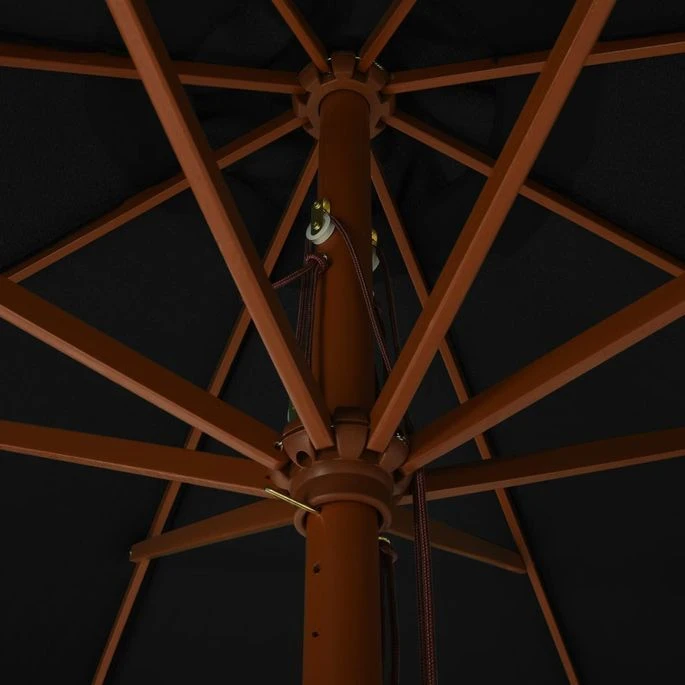 Parasol D'extérieur Avec Mât En Bois 330 Cm Noir 4 Parasol D'extérieur Avec Mât En Bois 330 Cm Noir – Image 2